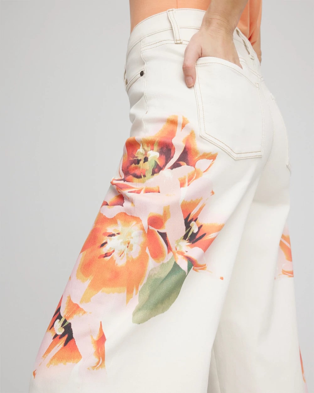 Petite Floral High-Rise Wide-Leg Cropped Jeans - Chico's