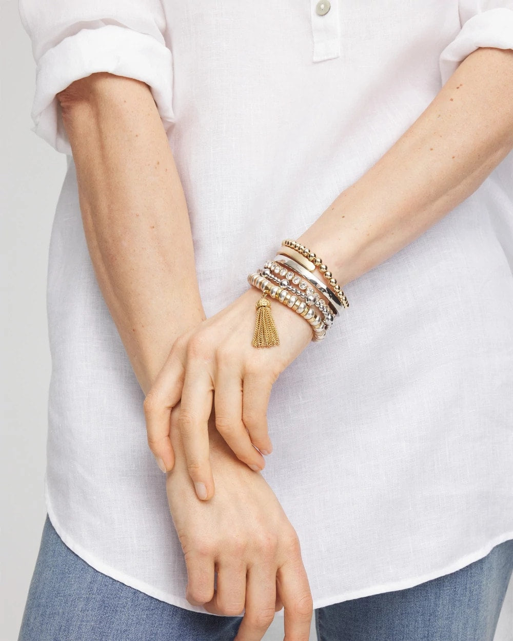 Silver-tone Medium Bead Stretch Bracelet - Chico's