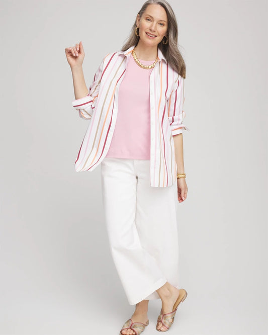 No Iron™ Striped Stretch-Sateen Shirt - Chico's
