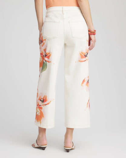 Floral High-Rise Wide-Leg Cropped Jeans - Chico's