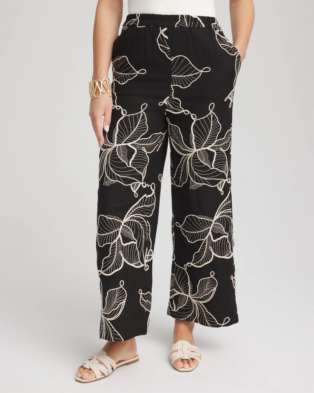 Embroidered Wide-Leg Cropped Pants - Chico's
