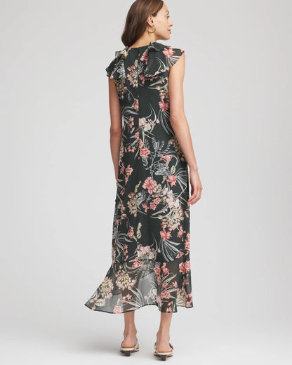 Floral Ruffle-Trim Chiffon Dress - Chico's
