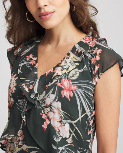 Floral Ruffle-Trim Chiffon Dress - Chico's