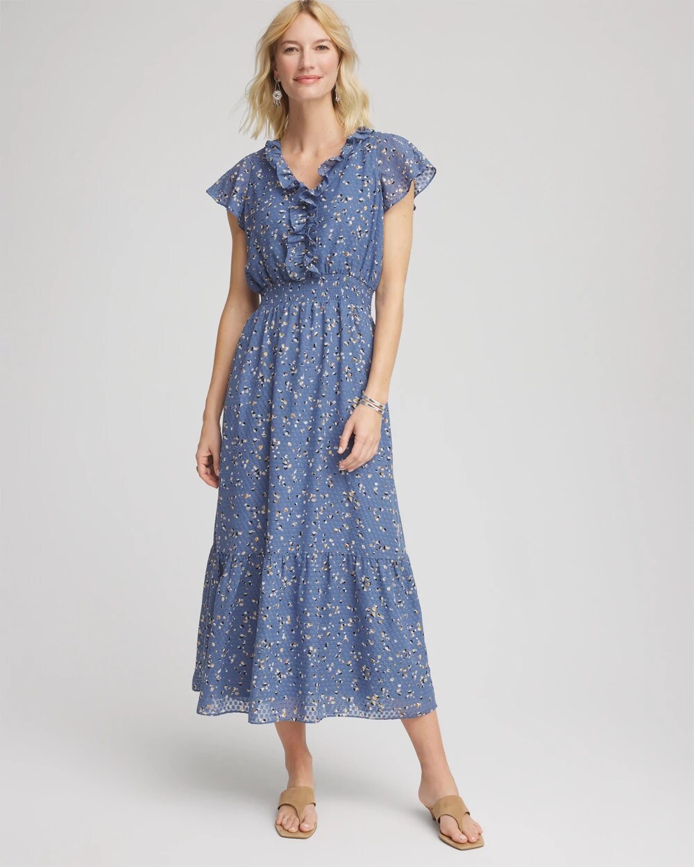 Textured Ruffled-Placket Maxi Dress - Chico's