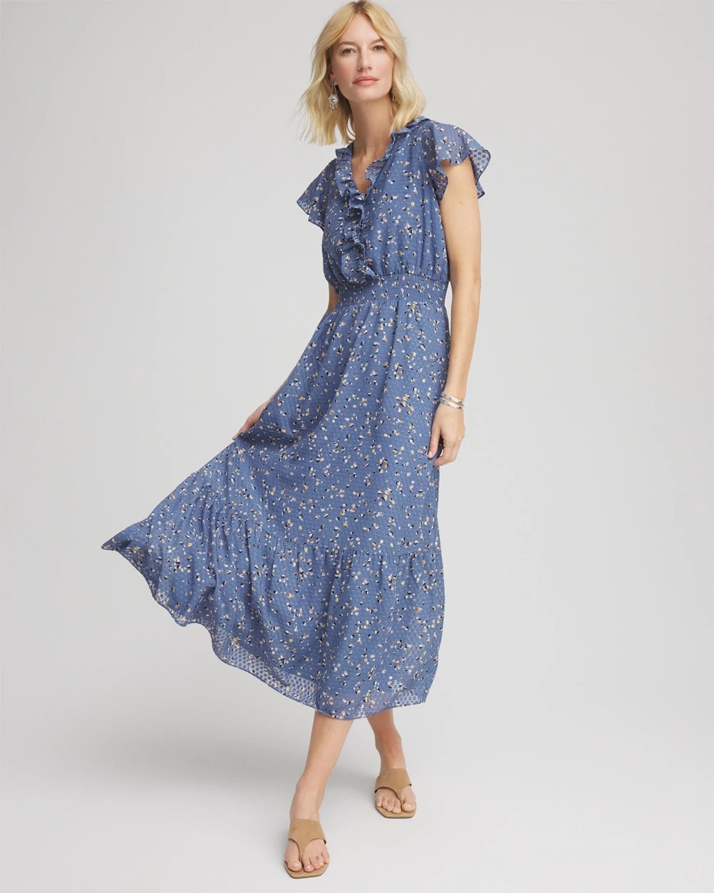Textured Ruffled-Placket Maxi Dress - Chico's