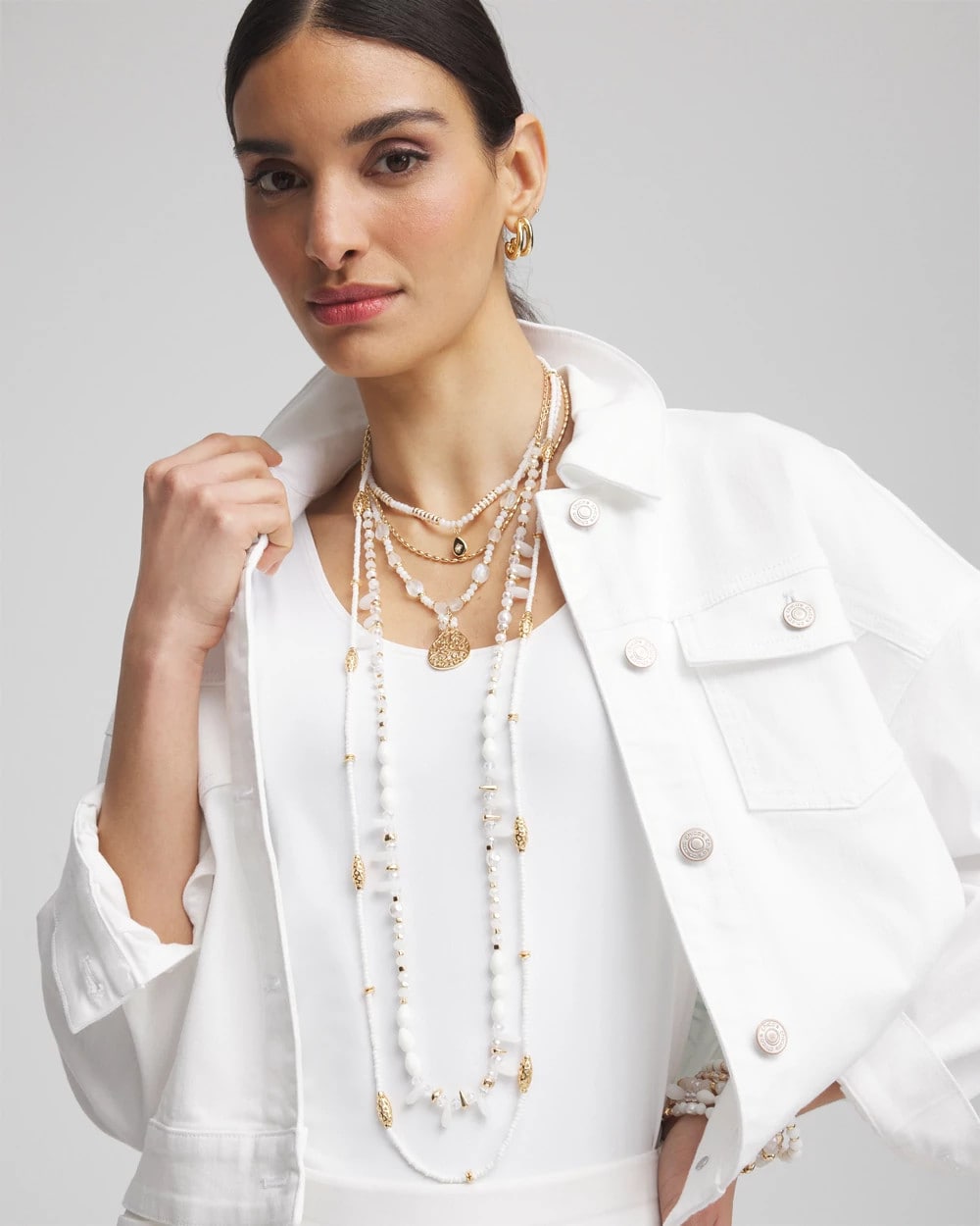 White Beaded Single Strand Necklace - Chico's