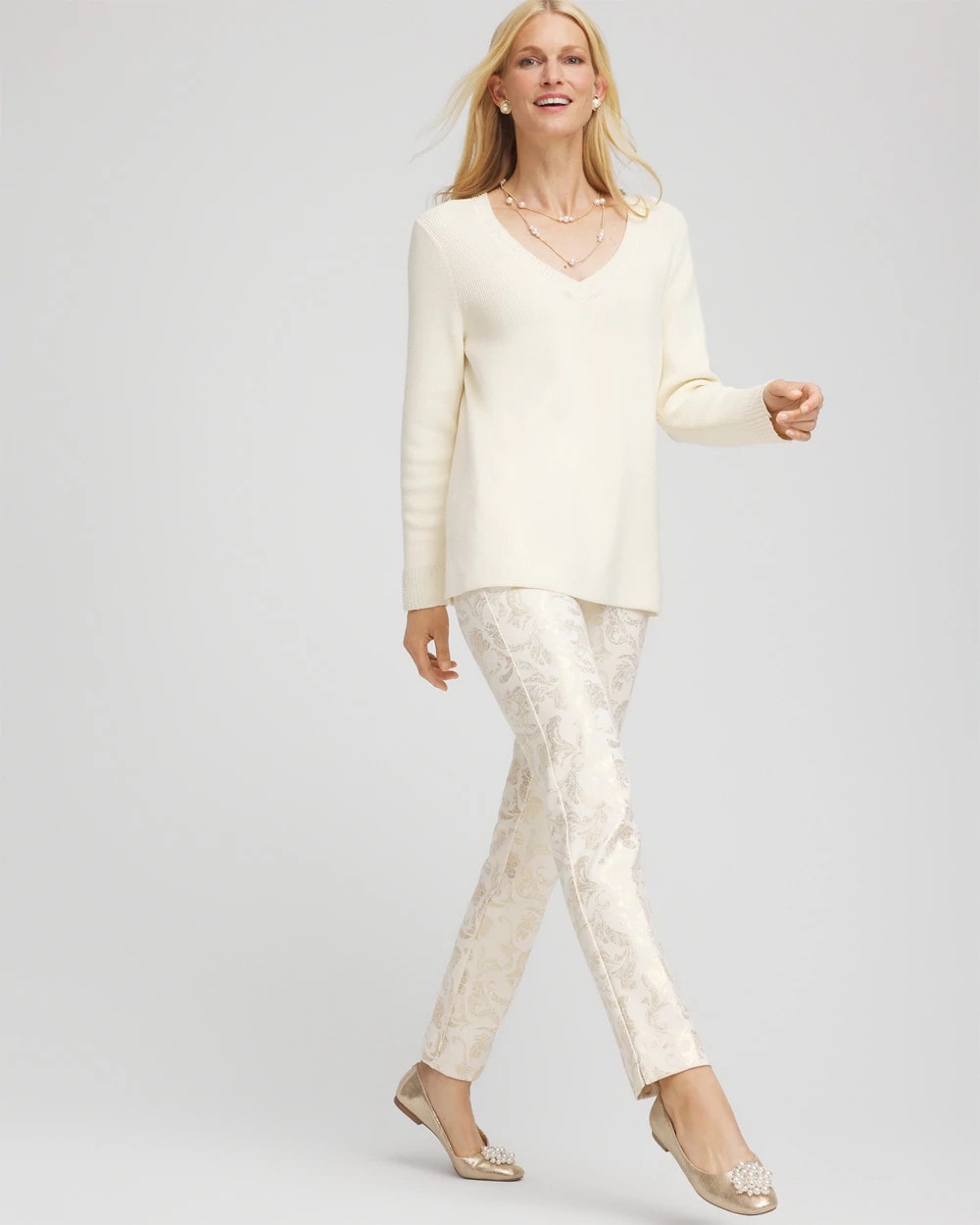 Petite Juliet Golden Foiled Slim Ankle Pants - Chico's