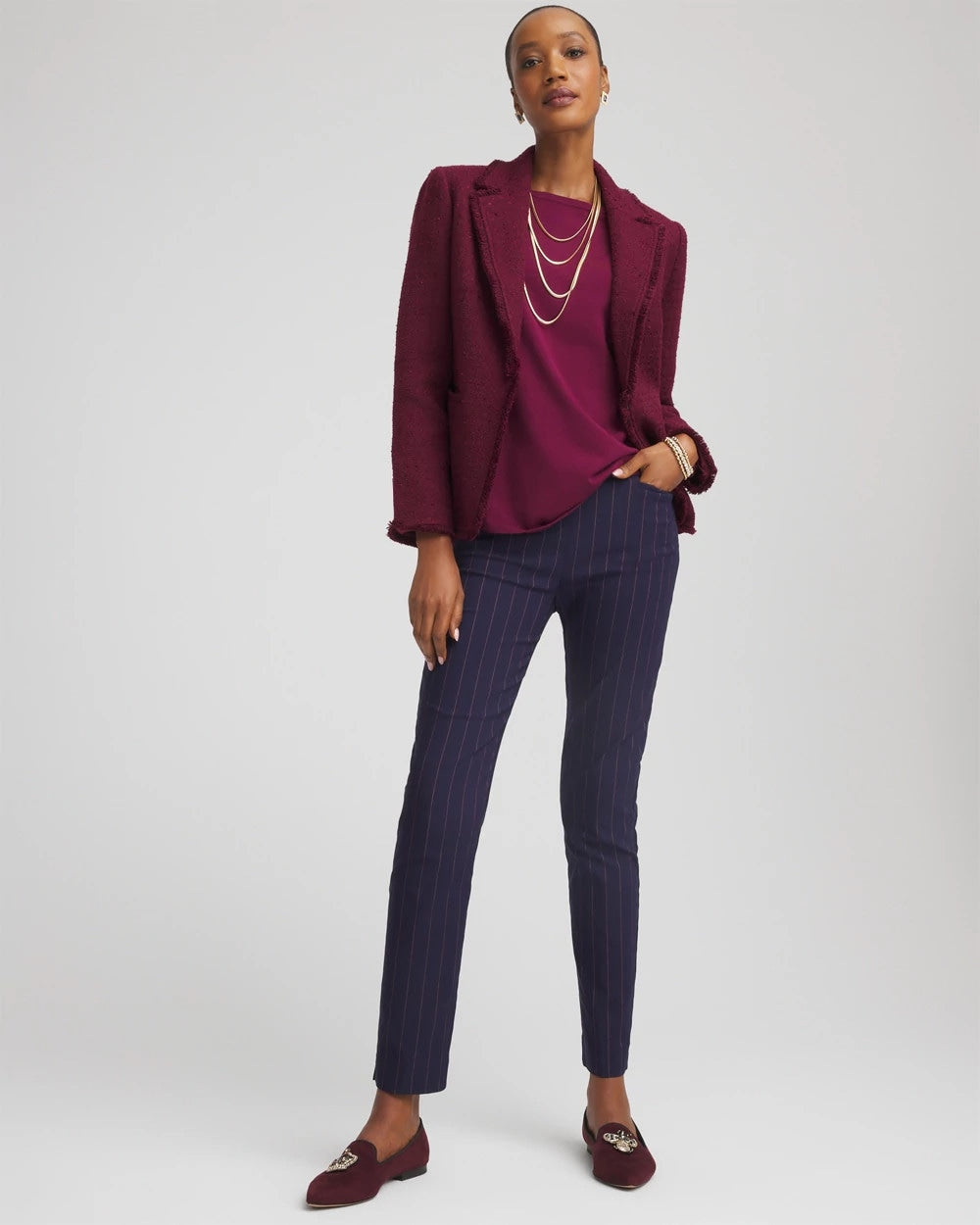 Petite Pinstriped Brigitte™ Slim Pull-On Ankle Pants - Chico's