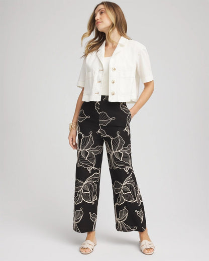 Petite Embroidered Wide-Leg Cropped Pants - Chico's