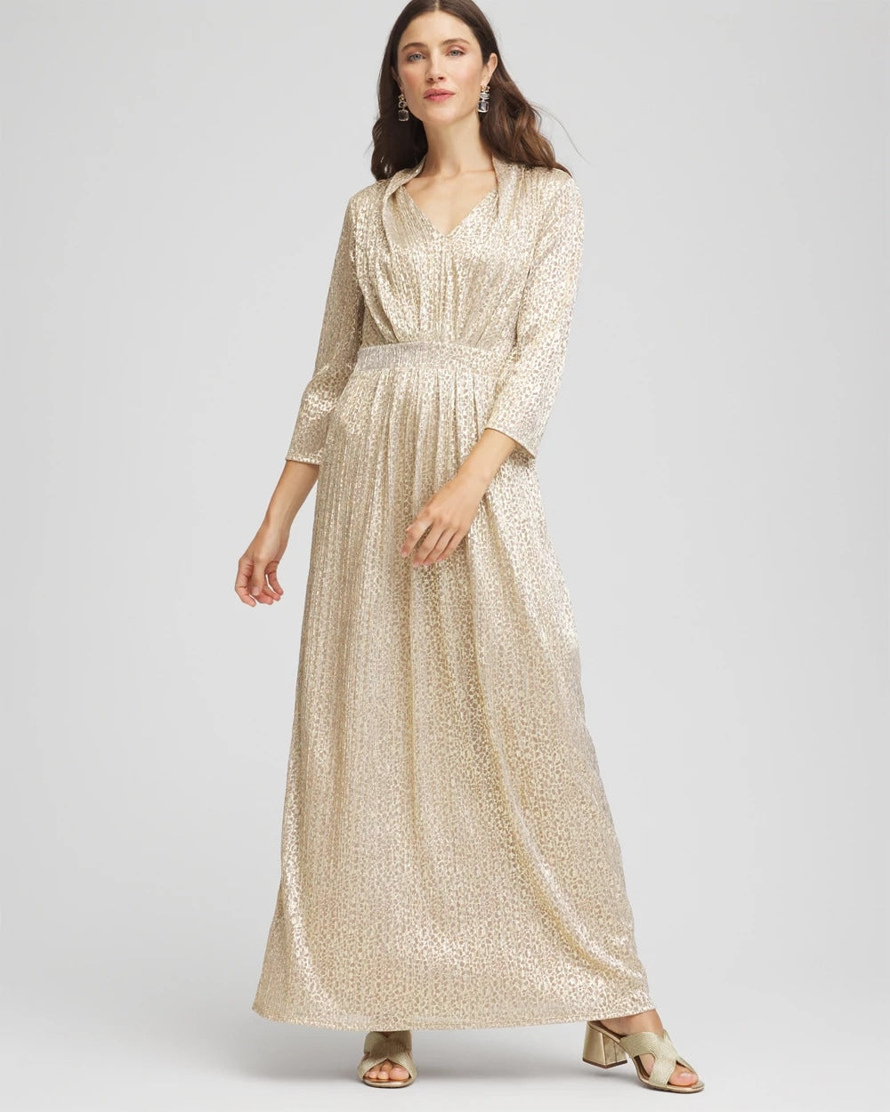 Petite Metallic Knit Pleated Maxi Dress - Chico's