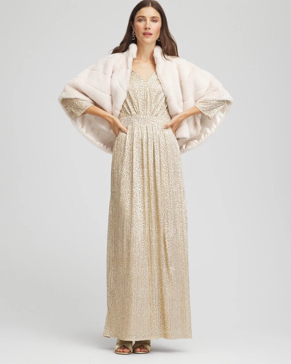 Petite Metallic Knit Pleated Maxi Dress - Chico's