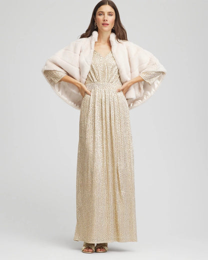 Petite Metallic Knit Pleated Maxi Dress - Chico's
