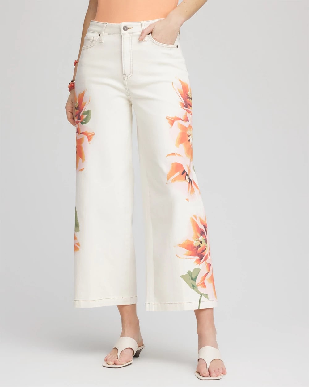 Petite Floral High-Rise Wide-Leg Cropped Jeans - Chico's