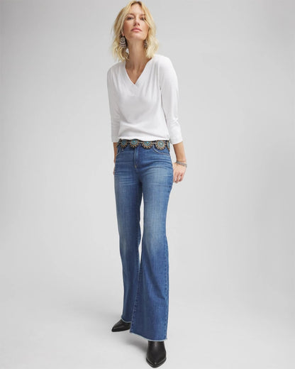 Petite Girlfriend Frayed Flared Jeans - Chico's