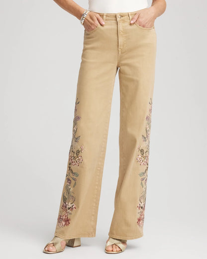 Petite Embroidered High-Rise Wide-Leg Jeans - Chico's