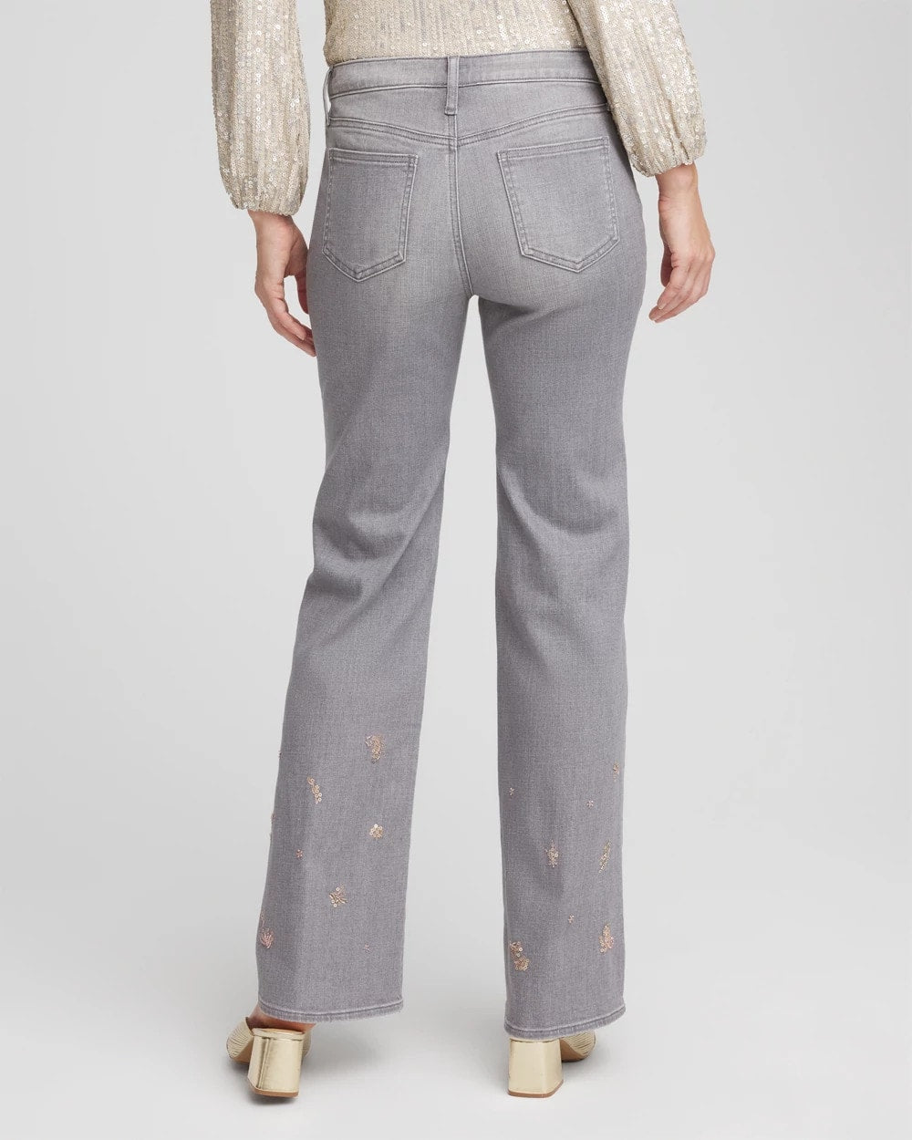Petite Rose Gold Embroidered Girlfriend Flared Jeans - Chico's