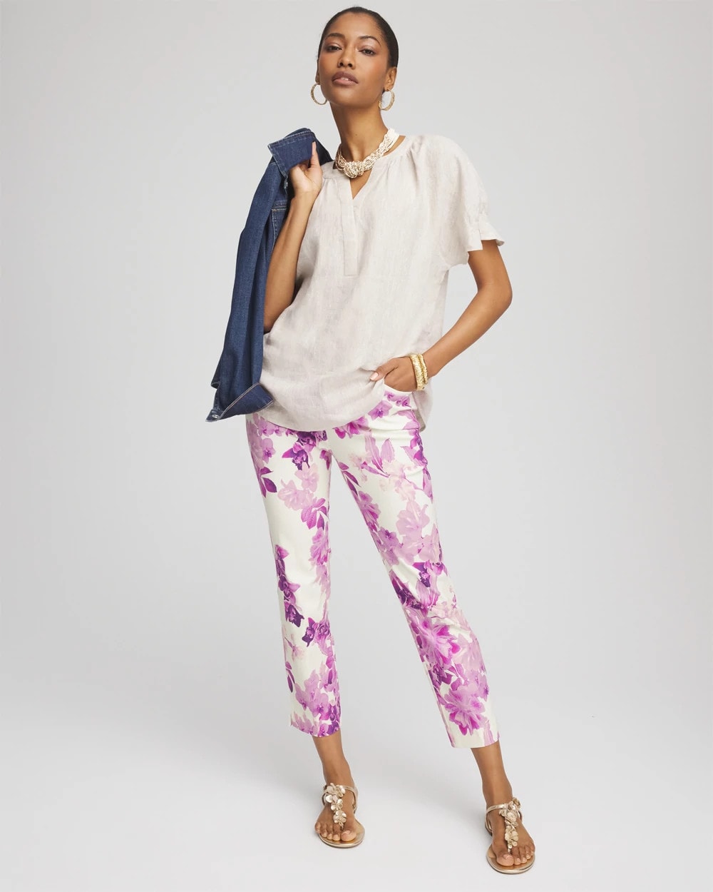 Brigitte™ Floral Pull-On Slim Cropped Pants - Chico's