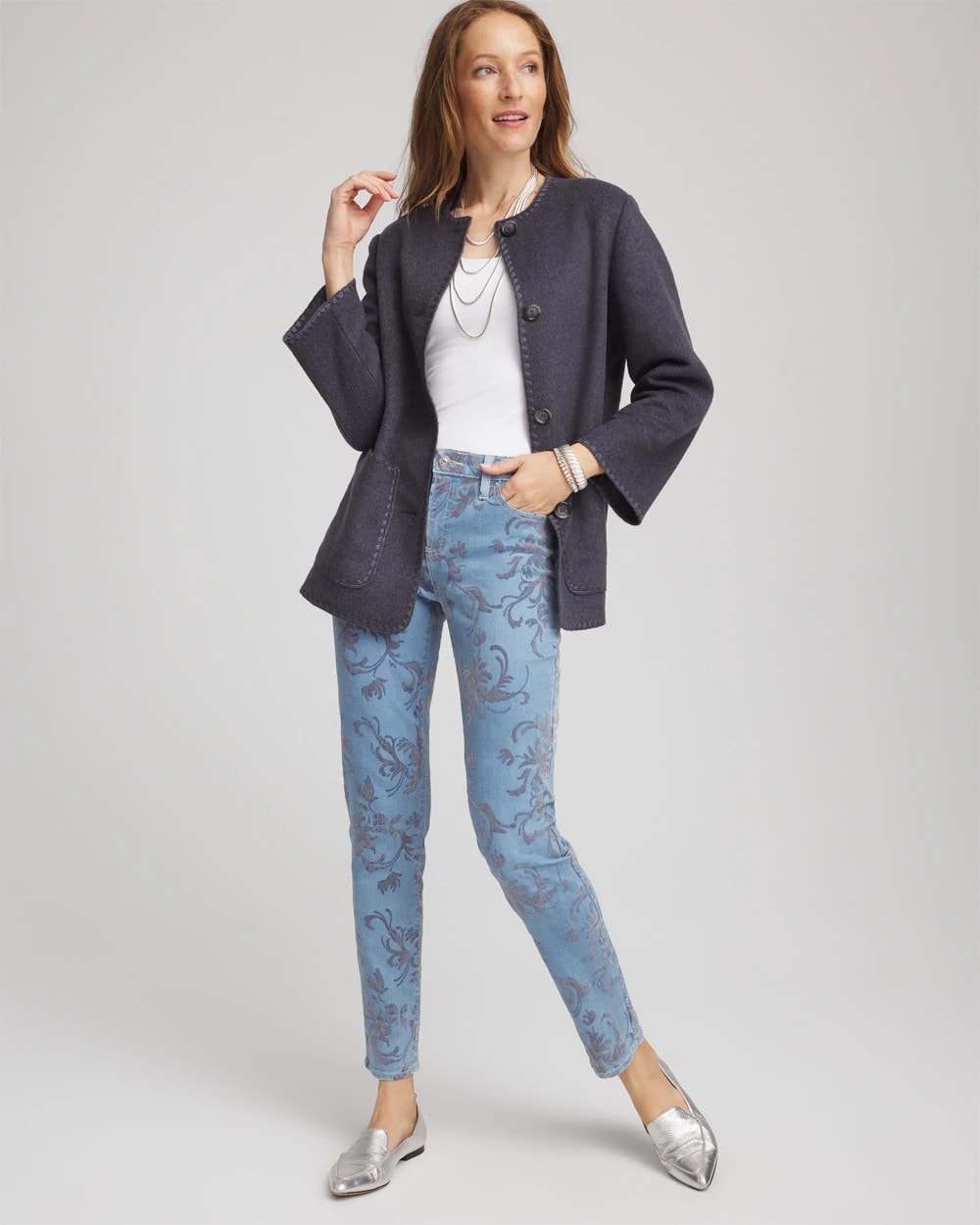 Girlfriend Slim Ankle Flocked Jeans - Chico's