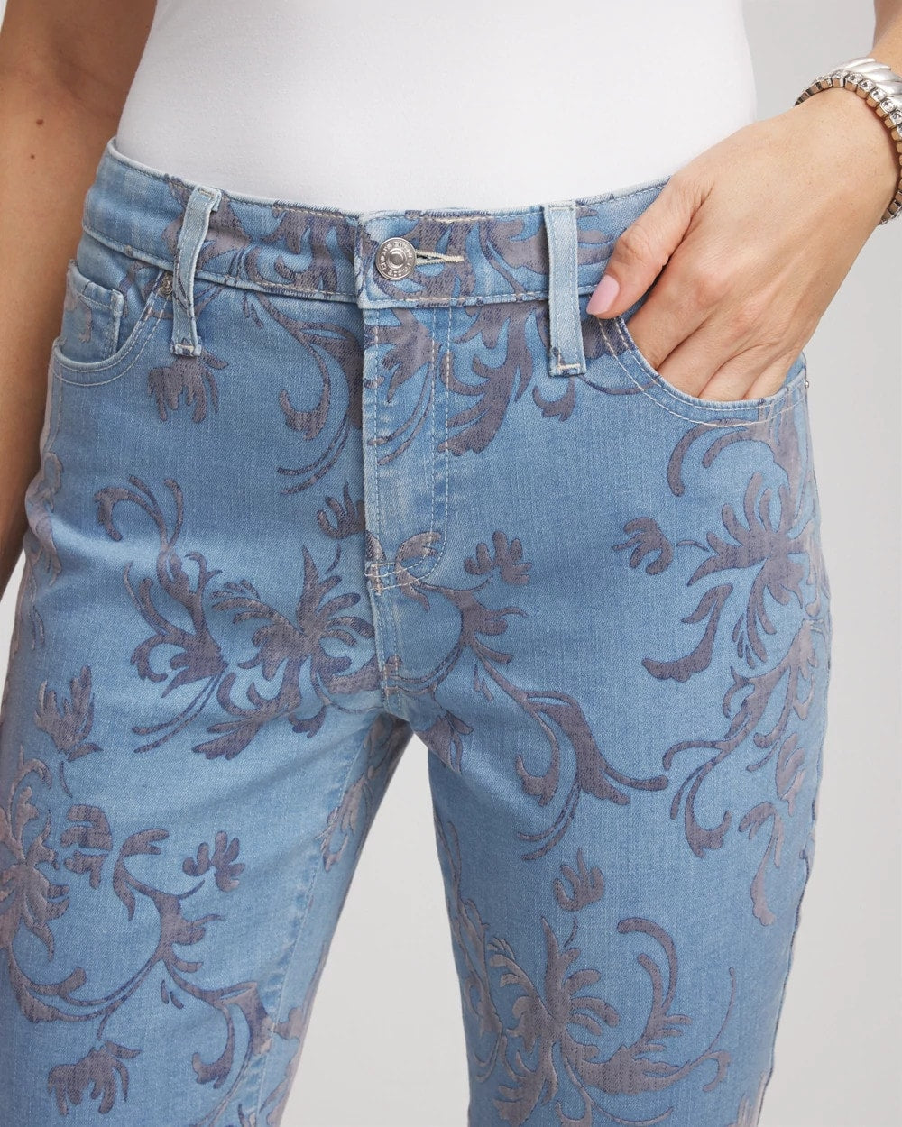 Girlfriend Slim Ankle Flocked Jeans - Chico's