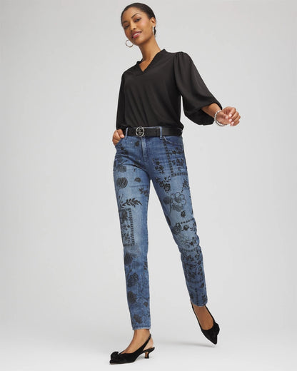 Mixed-Media Girlfriend Slim Ankle Jeans - Chico's